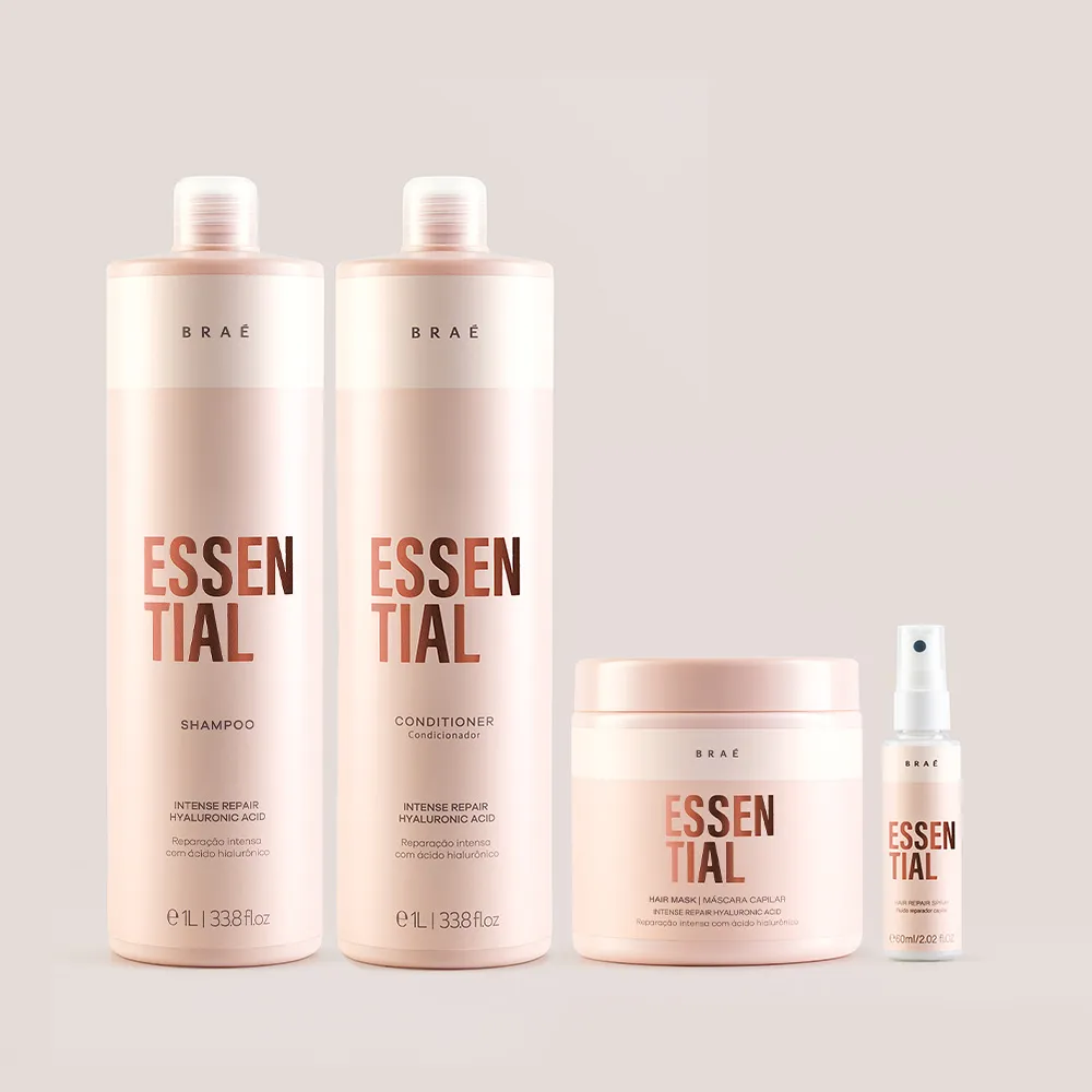 KIT Essential Shampoo e Condicionador 1L + Máscara 500g + Leave-In Fluido Reparador Travel Size 60ml